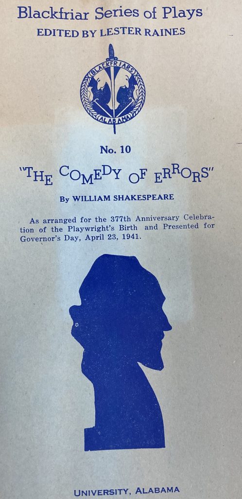 A title-page for a production of The Comedy of Errors.